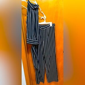 Black and white striped two piece size small set